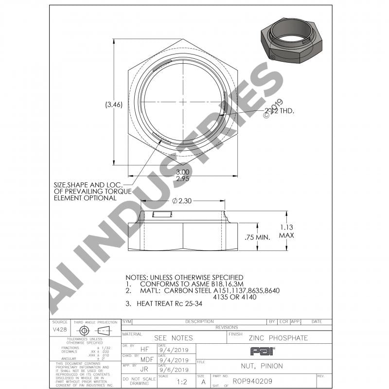 PINION NUT 1227P900