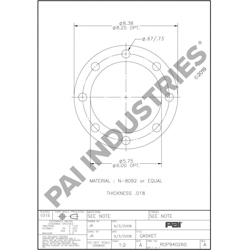 FLANGED AXLE GASKET 2208-X-440