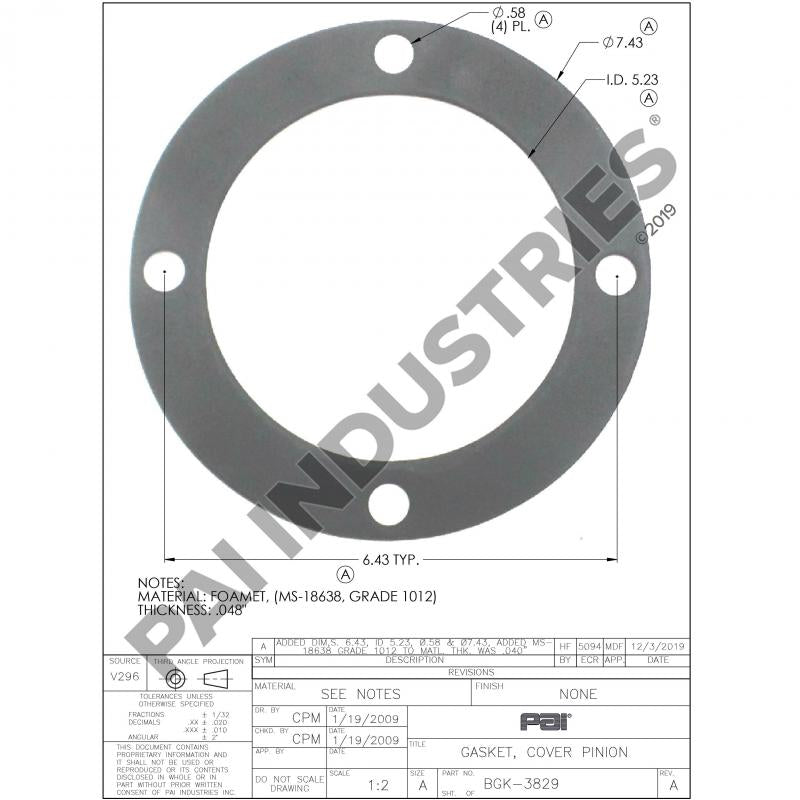 PINION HOUSING GASKET 50KH320