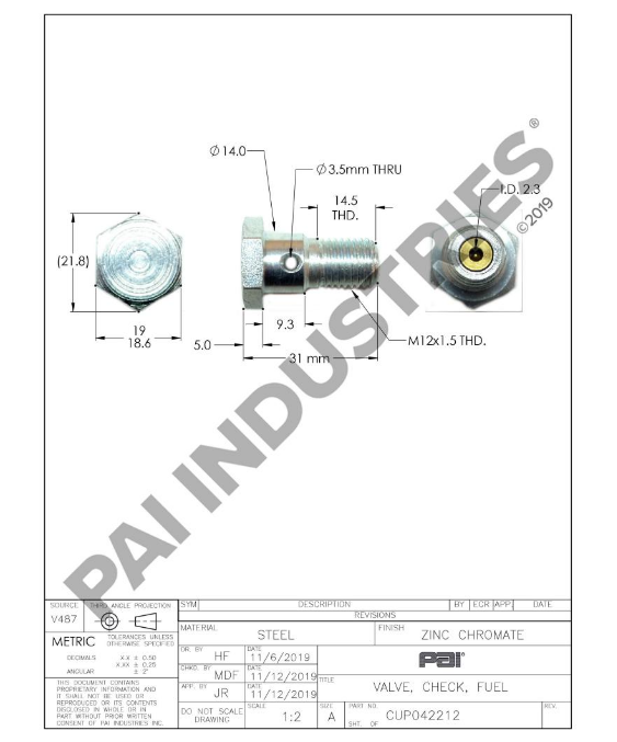 CUMMINS N14/M11/L10/ISM/QSM FUEL CHECK VALVE 3957290